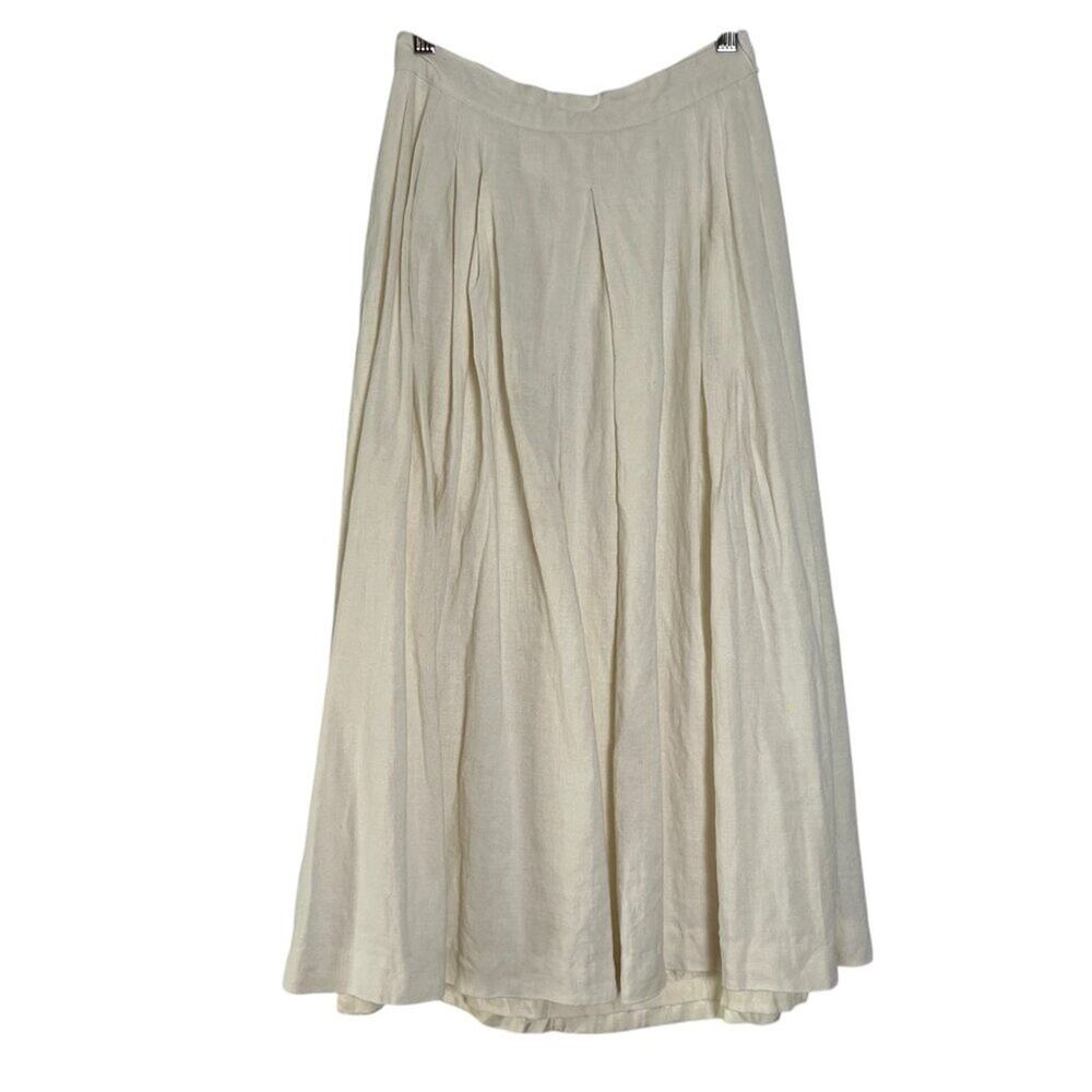 Vintage Talbots Linen Pleated Midi Skirt Womens 6 Cream Made USA Runs Small